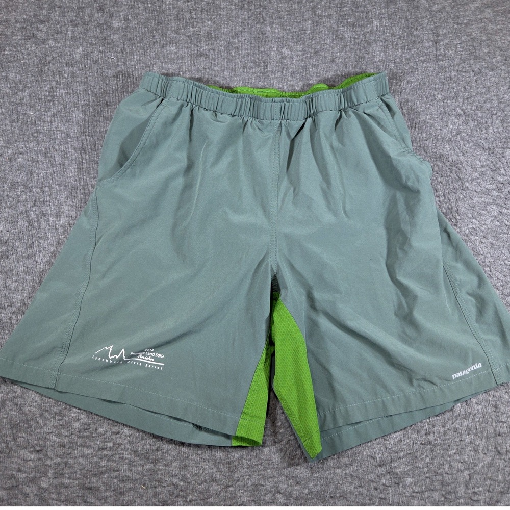 Patagonia Nine Trails Running Shorts Mens Large Green Lynchburg Ultra 50K Series